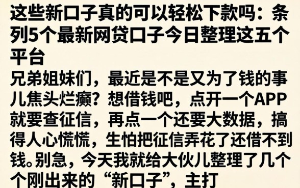 这些新口子真的可以轻松下款吗,条列5个最新网贷口子今日整理这五个平台