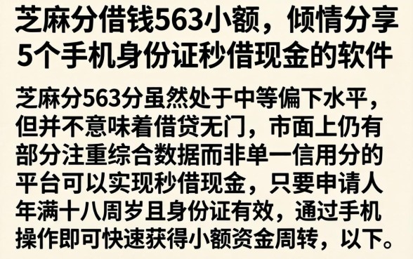 芝麻分借钱563小额，倾情分享5个手机身份证秒借现金的软件