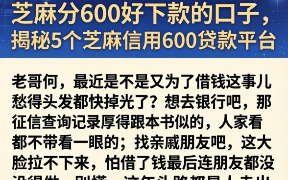 芝麻分600好下款的口子,揭秘5个芝麻信用600贷款平台