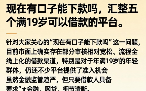 现在有口子能下款吗,汇整五个满19岁可以借款的平台