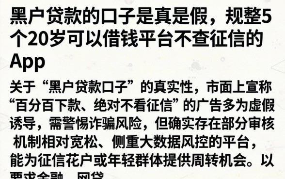 黑户贷款的口子是真是假,规整5个20岁可以借钱平台不查征信的app