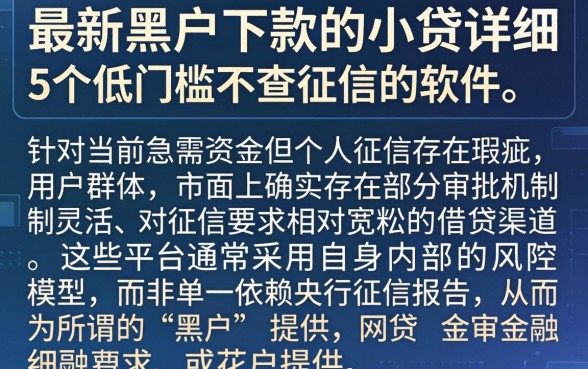 最新黑户下款的小贷,详细阐述5个低门槛不查征信的软件