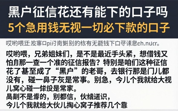 黑户征信花还有能下的口子吗，细致阐述5个急用钱无视一切必下款的口子