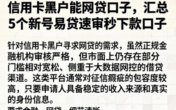 信用卡黑户能网贷口子，汇总5个新号易贷速审秒下款口子