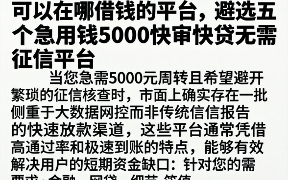 可以在哪借钱的平台，遴选五个急用钱5000快审快贷无需征信平台