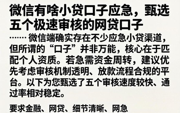 微信有啥小贷口子应急，甄选五个极速审核的网贷口子