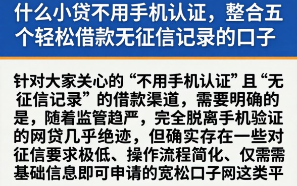 什么小贷不用手机认证，整合五个轻松借款无征信记录的口子
