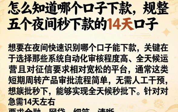 怎么知道哪个口子下款,规整五个夜间秒下款的14天口子