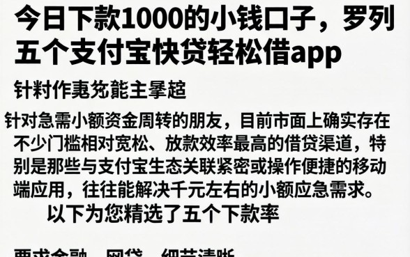 今日下款1000的小钱口子，罗列五个支付宝快贷轻松借app