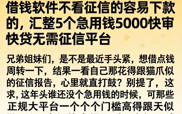 借钱软件不看征信的容易下款的，汇整5个急用钱5000快审快贷无需征信平台