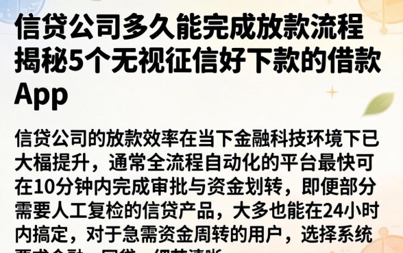 信贷公司多久能完成放款流程，揭秘5个无视征信好下款的借款app