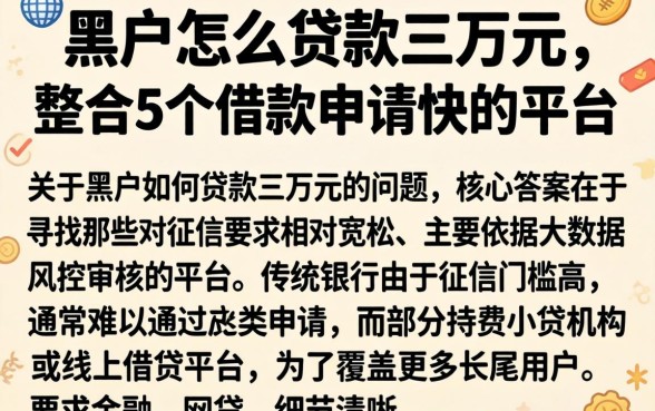 黑户怎么贷款三万元，整合5个借款申请快的平台