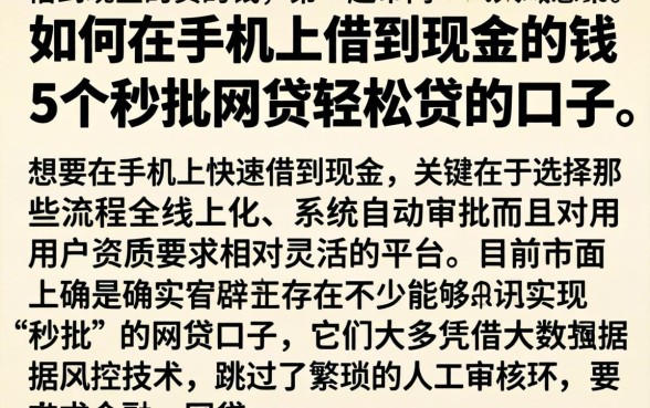 如何在手机上借到现金的钱，详细阐述5个秒批网贷轻松贷的口子