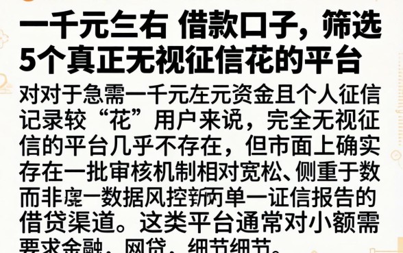 一千元左右的借款口子，筛选5个真正无视征信花的平台