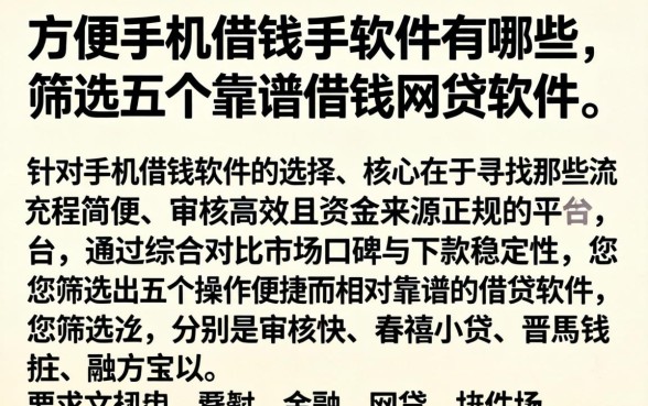 方便手机借钱的软件有哪些，筛选五个靠谱借钱网贷软件