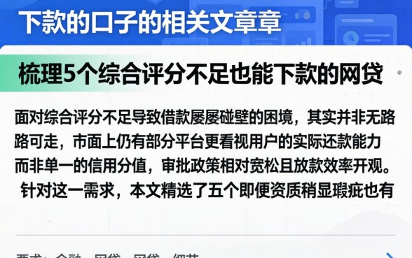 下款的口子的相关文章,梳理5个综合评分不足也能下款的网贷