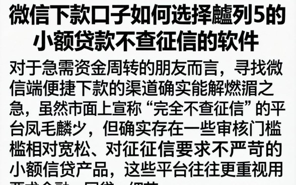 微信下款口子如何选择，胪列5个小额贷款不查征信的软件
