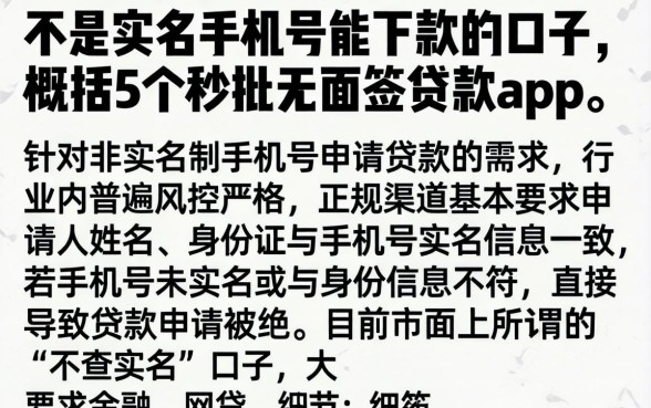 不是实名手机号能下款的口子,概括5个秒批无面签贷款app