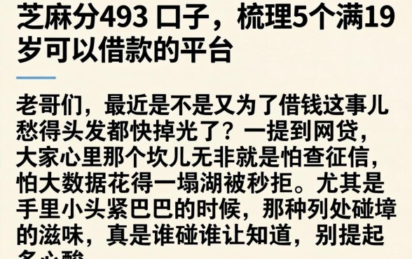 芝麻分493的口子,梳理5个满19岁可以借款的平台