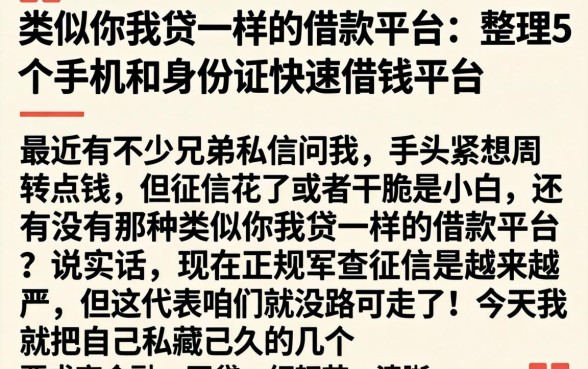 类似你我贷一样的借款平台,整理5个手机和身份证快速借钱平台