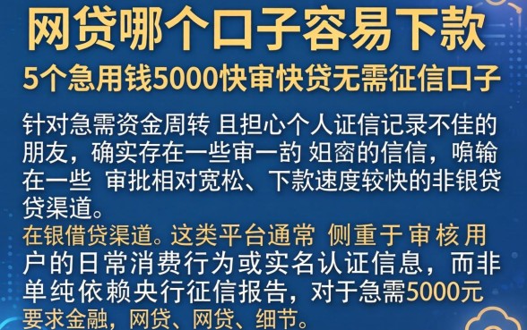 网贷哪个口子容易下款,详尽说明5个急用钱5000快审快贷无需征信口子