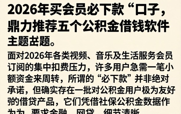 2026年买会员必下款的口子，鼎力推荐五个公积金借钱软件