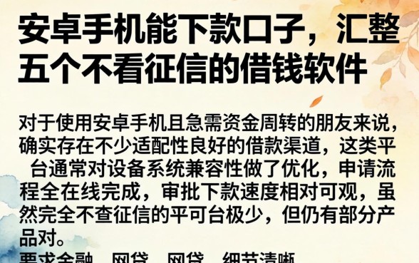 安卓手机能下款的口子，汇整五个不看征信的借钱软件