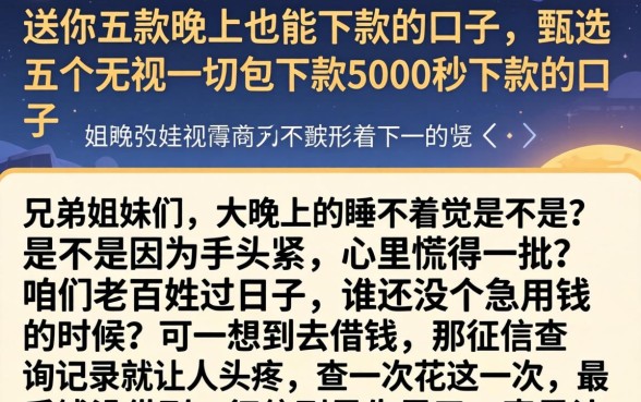 送你五款晚上也能下款的口子，甄选五个无视一切包下款5000秒下款的口子