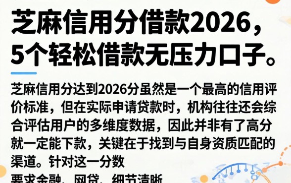 芝麻信用分借款2026，详细阐述5个轻松借款无压力口子