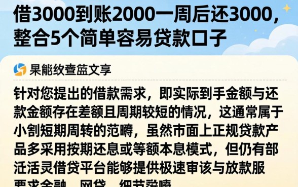 借3000到账2000一周后还3000，整合5个简单容易贷款口子