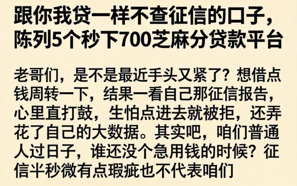 跟你我贷一样不查征信的口子，陈列5个秒下700芝麻分贷款平台