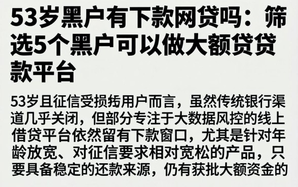 53岁黑户有下款网贷吗，筛选5个黑户可以做大额贷款平台