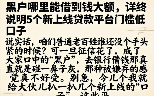 黑户哪里能借到钱大额，详尽说明5个新上线贷款平台门槛低口子
