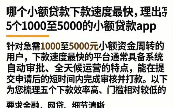 哪个小额贷款下款速度最快，理出5个1000至5000的小额贷款app
