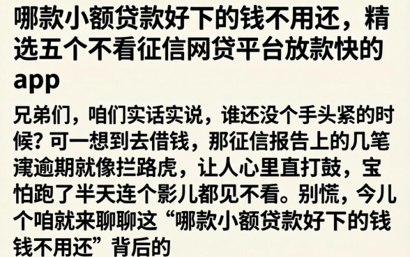 哪款小额贷款好下的钱不用还，精选五个不看征信网贷平台放款快的app