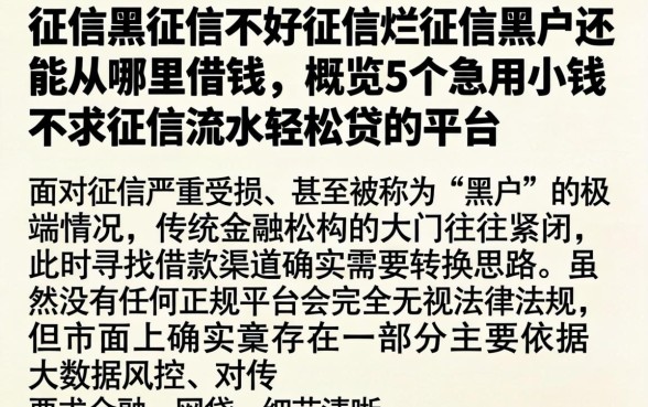 征信黑征信不好征信烂征信黑户还能从哪里借钱,概览5个急用小钱不求征信流水轻松贷的平台