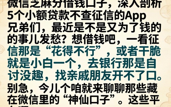 微信芝麻分借钱的口子，深入剖析5个小额贷款不查征信的app