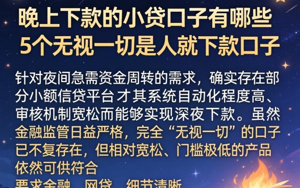 晚上下款的小贷口子有哪些,条列5个无视一切是人就下款口子