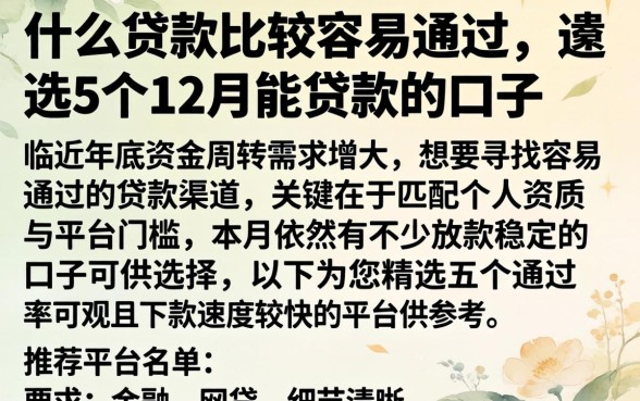 什么贷款比较容易通过，遴选5个12月能贷款的口子