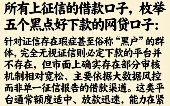 所有上征信的借款口子，枚举五个黑户好下款的网贷口子