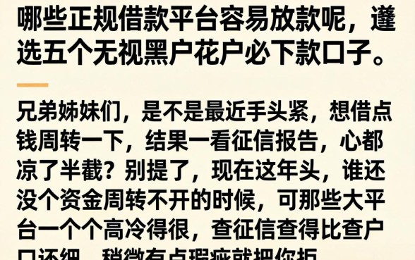 哪些正规借款平台容易放款呢，遴选五个无视黑户花户必下款口子