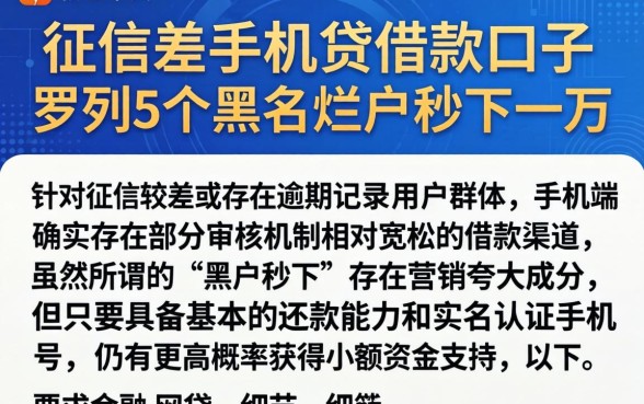 征信差手机贷借款口子，罗列5个黑户烂户秒下一万