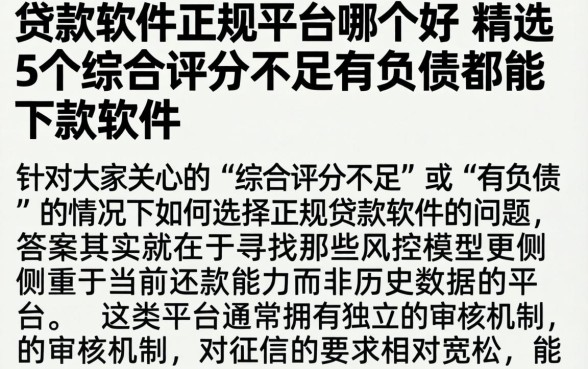 贷款软件正规平台哪个好，精选5个综合评分不足有负债都能下款软件