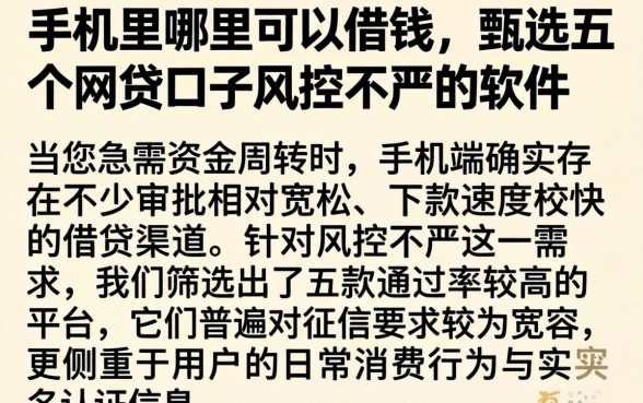 手机里哪里可以借钱，甄选五个网贷口子风控不严的软件