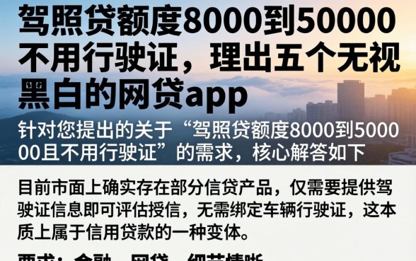 驾照贷额度8000到50000 不用行驶证,理出五个无视黑白的网贷app