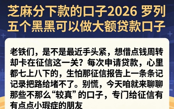 芝麻分下款的口子2026,罗列五个黑户可以做大额贷款口子