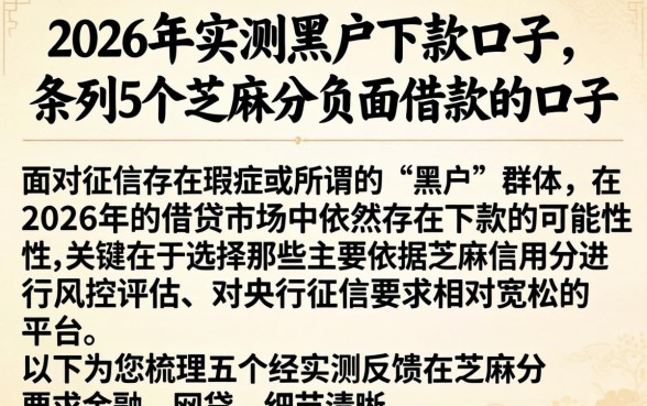 2026年实测的黑户下款口子，条列5个芝麻分负面借款的口子