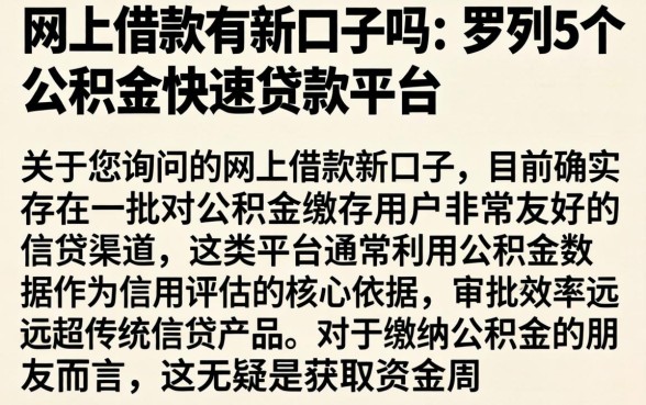 网上借款有新口子吗，罗列5个公积金快速贷款平台