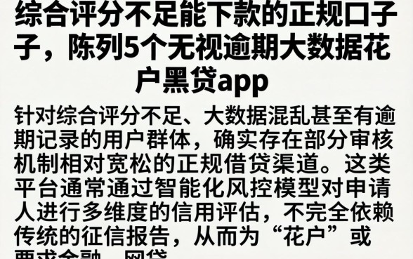 综合评分不足能下款的正规口子，陈列5个无视逾期大数据花户黑户app