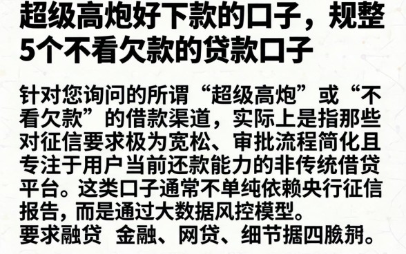 超级高炮好下款的口子，规整5个不看欠款的贷款口子